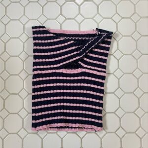Striped Pink and Navy Knit Tube Top